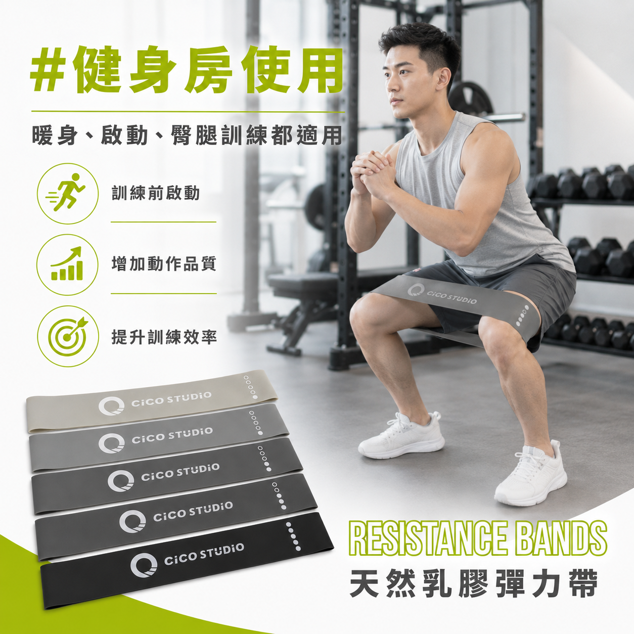 【凝聚 Cico Studio】5入全套組 短版乳膠阻力帶（贈專用網眼收納袋） | 居家健身・漸進式阻力訓練